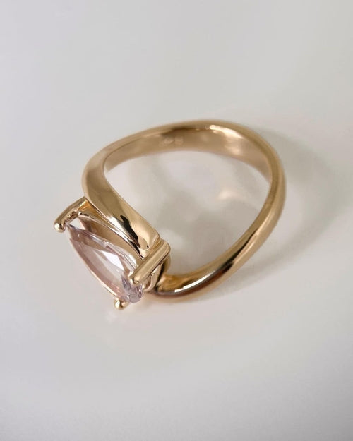 Gold Plated Silver Pink Zircon Pear Ring
